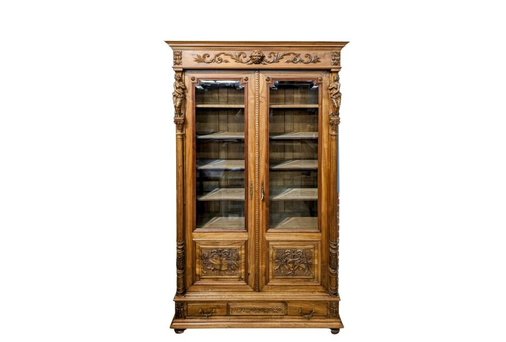 French Renaissance Revival Walnut Bookcase