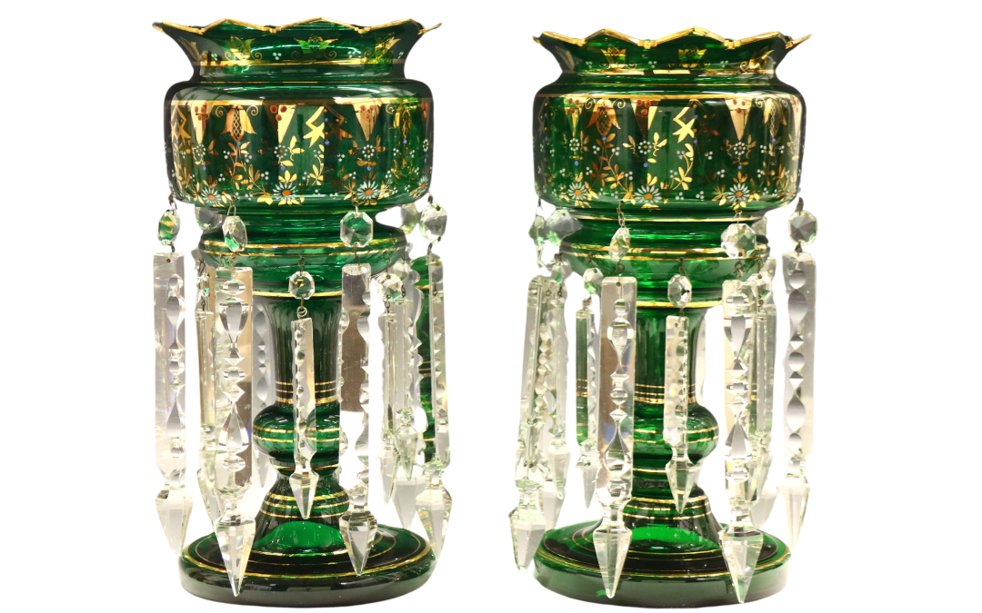 English Victorian Mantel Lustres in Period Domes